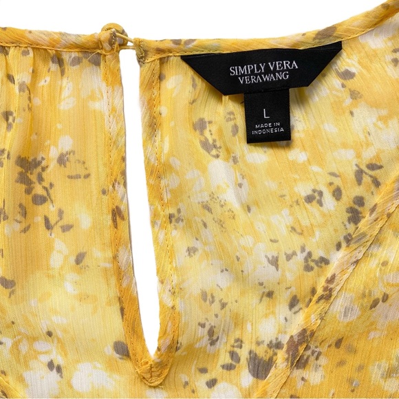 NEW Simply Vera Wang Dress Women’s Size Large Yellow Floral Midi Tiered Ruffles - Picture 4 of 10